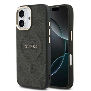 Guess PU Leather 4G Gold Frame MagSafe Hoesje iPhone 17 - Zwart