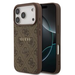 Guess PU Leather 4G MagSafe Hoesje iPhone 17 Pro - Bruin