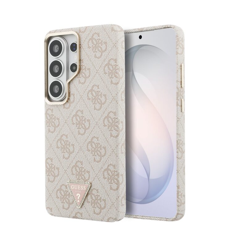 Guess PU Leather 4G Strass Triangle Magnetisch Hoesje Samsung Galaxy S26 Ultra - Roze