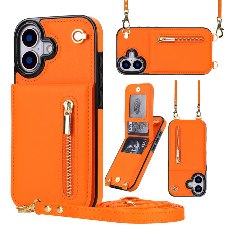 Solidenz Fashion Portemonnee hoesje met koord iPhone 17 - Oranje