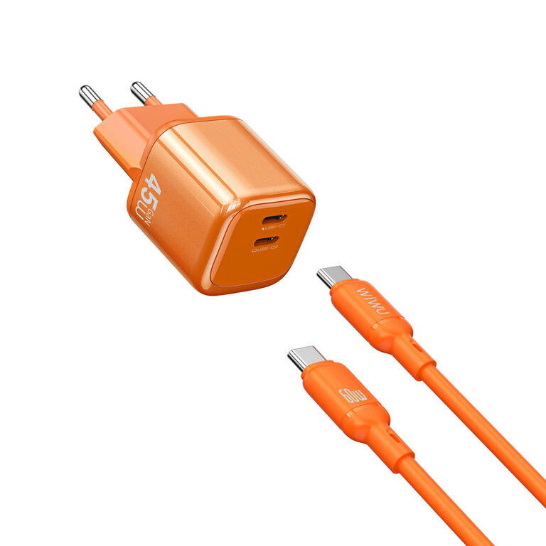 WiWU Cube 45W Dual USB-C PD Snellader Combo - Oranje