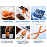 WiWU Cube 45W Dual USB-C PD Snellader Combo – Oranje - 3