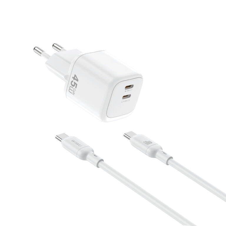 WiWU Cube 45W Dual USB-C PD Snellader Combo - Wit