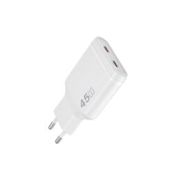 WiWU Essen Slim 45W Ultra-Compacte GaN Oplader Dual USB-C - Wit