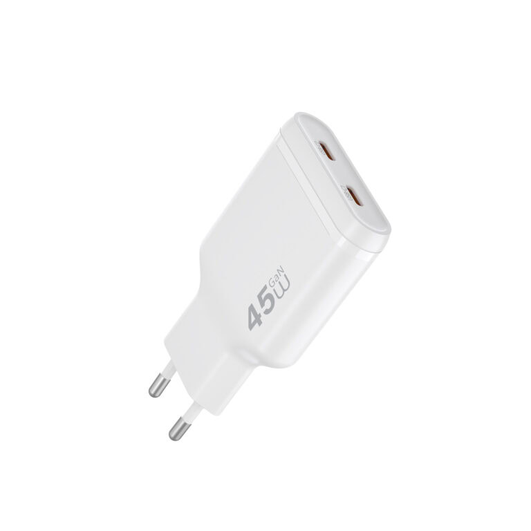 WiWU Essen Slim 45W Ultra-Compacte GaN Oplader Dual USB-C - Wit
