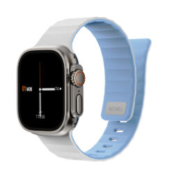 WiWU Mag Secur Magnetisch Siliconen Bandje voor Apple Watch (44/45/46/49 mm) - Grijs en Blauw