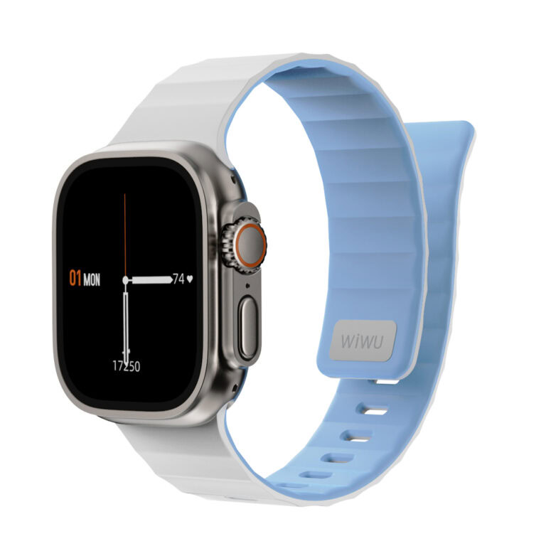 WiWU Mag Secur Magnetisch Siliconen Bandje voor Apple Watch (44/45/46/49 mm) - Grijs en Blauw