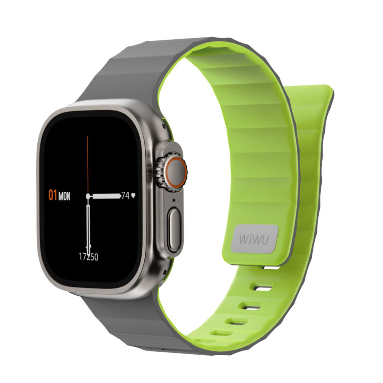 WiWU Mag Secur Magnetisch Siliconen Bandje voor Apple Watch (44/45/46/49 mm) - Grijs en Groen