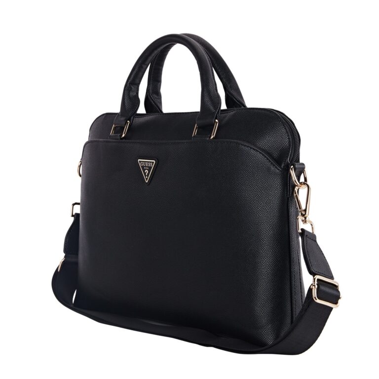 Guess PU Grained Triangle Logo Laptoptas voor 15 en 16 inch - Zwart