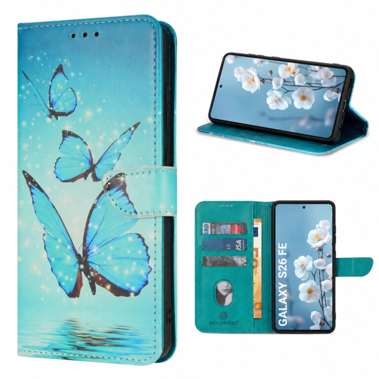 Solidenz Book Case voor Samsung Galaxy S26 FE met vlinders - Blauw/Meerkleurig