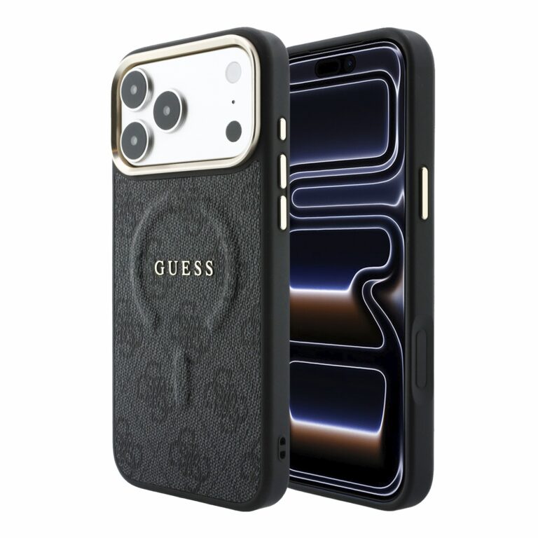 Guess 4G Gold Frame Embossed MagSafe hoesje voor iPhone 17 Pro en iPhone 18 Pro - Zwart