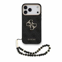 Guess 4G Metal Logo hoesje met polsband voor iPhone 17 Pro Max en iPhone 18 Pro Max - Zwart