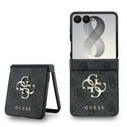 Guess PU 4G Metal Logo Hoesje Samsung Galaxy Z Flip 8 - Grijs