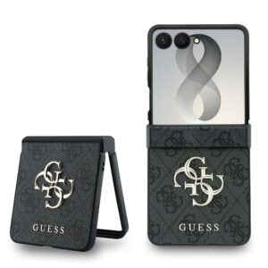 Guess PU 4G Metal Logo Hoesje Samsung Galaxy Z Flip 8 - Grijs