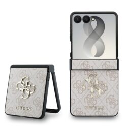 Guess PU 4G Metal Logo Hoesje voor Samsung Galaxy Z Flip 8 - Roze