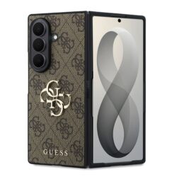 Guess PU 4G Metal Logo Hoesje Samsung Galaxy Z Fold 8 Ultra - Bruin