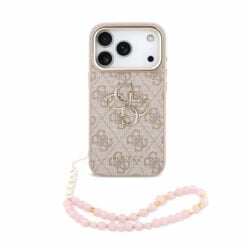 Guess PU 4G Metal Logo Strap hoesje voor iPhone 17 Pro en iPhone 18 Pro - Roze