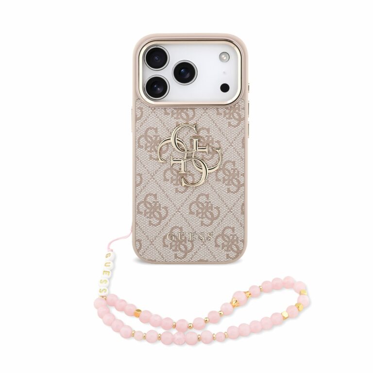 Guess PU 4G Metal Logo Strap hoesje voor iPhone 17 Pro en iPhone 18 Pro - Roze