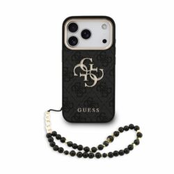 Guess PU 4G Metal Logo Strap hoesje voor iPhone 17 Pro en iPhone 18 Pro - Zwart