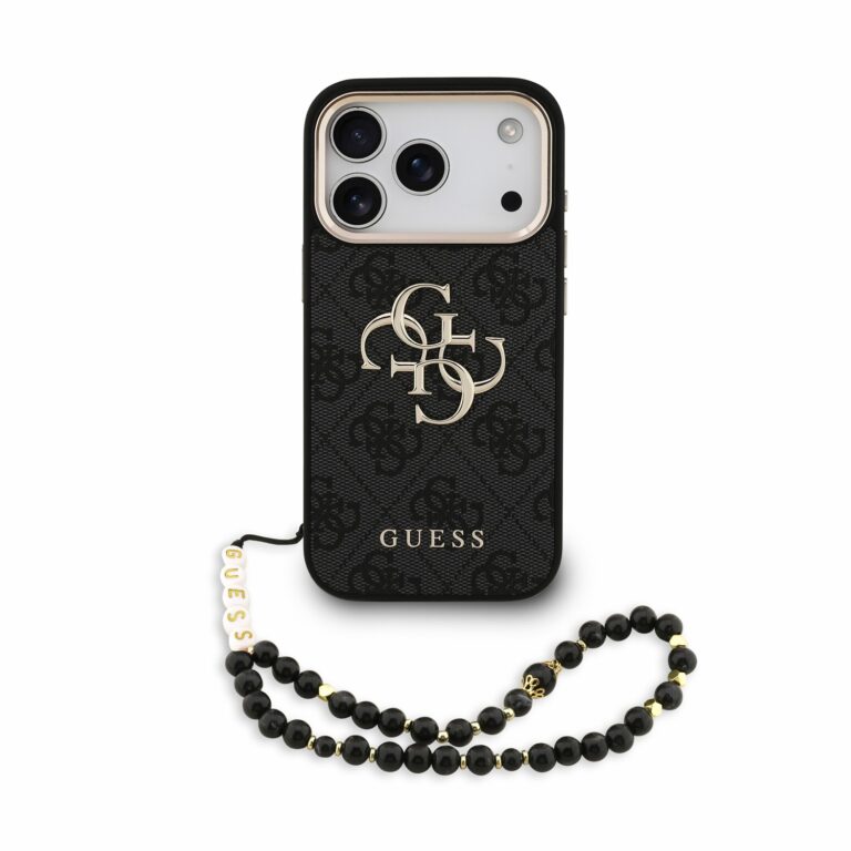Guess PU 4G Metal Logo Strap hoesje voor iPhone 17 Pro en iPhone 18 Pro - Zwart
