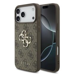 Guess PU 4G Metal Logo hoesje voor iPhone 17 Pro Max en iPhone 18 Pro Max - Bruin