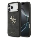 Guess PU 4G Metal Logo hoesje voor iPhone 17 Pro Max en iPhone 18 Pro Max - Grijs
