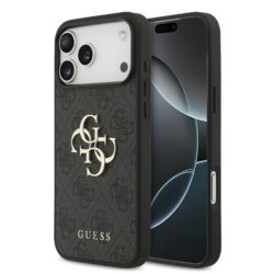 Guess PU 4G Metal Logo hoesje voor iPhone 17 Pro Max en iPhone 18 Pro Max - Grijs