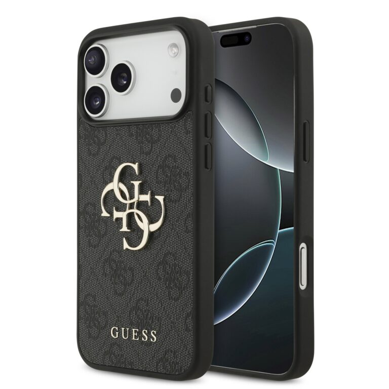 Guess PU 4G Metal Logo hoesje voor iPhone 17 Pro Max en iPhone 18 Pro Max - Grijs
