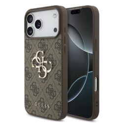 Guess PU 4G Metal Logo hoesje voor iPhone 17 Pro en iPhone 18 Pro - Bruin