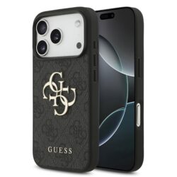 Guess PU 4G Metal Logo hoesje voor iPhone 17 Pro en iPhone 18 Pro - Grijs