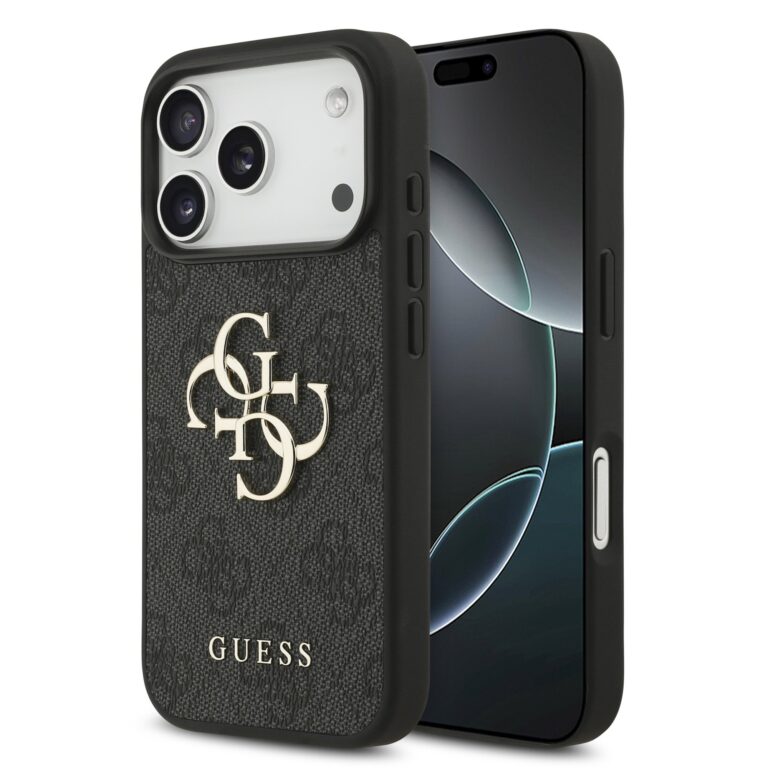 Guess PU 4G Metal Logo hoesje voor iPhone 17 Pro en iPhone 18 Pro - Grijs