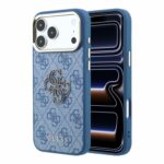 Guess PU 4G Resin Metal Logo backcover voor iPhone 17 Pro Max en iPhone 18 Pro Max - blauw