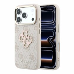 Guess PU 4G Resin Metal Logo backcover voor iPhone 17 Pro Max en iPhone 18 Pro Max - roze