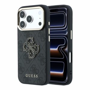 Guess PU 4G Resin Metal Logo hoesje voor iPhone 17 Pro Max en iPhone 18 Pro Max – zwart