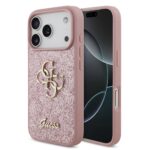 Guess PU Fixed Glitter 4G Metal Frame hoesje voor iPhone 17 Pro en iPhone 18 Pro - Roze