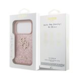 Guess PU Fixed Glitter 4G Metal Frame hoesje voor iPhone 17 Pro en iPhone 18 Pro - Roze - afbeelding 2