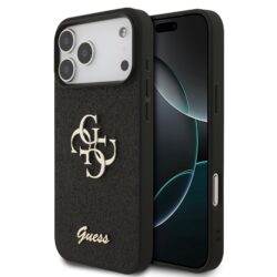 Guess PU Fixed Glitter 4G Metal Logo hoesje voor iPhone 17 Pro Max en iPhone 18 Pro Max - Zwart