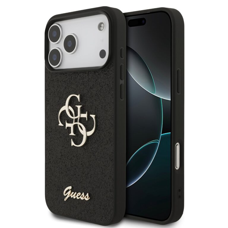 Guess PU Fixed Glitter 4G Metal Logo hoesje voor iPhone 17 Pro Max en iPhone 18 Pro Max - Zwart