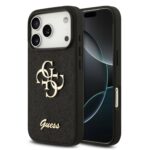 Guess PU Fixed Glitter 4G Metal Logo hoesje voor iPhone 17 Pro en iPhone 18 Pro - Zwart