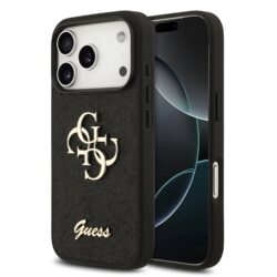 Guess PU Fixed Glitter 4G Metal Logo hoesje voor iPhone 17 Pro en iPhone 18 Pro - Zwart