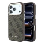 Guess PU Leather 4G Gold Frame MagSafe Hoesje iPhone 18 Pro Max / 17 Pro Max - Bruin