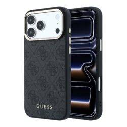 Guess PU Leather 4G Gold Frame MagSafe Hoesje voor iPhone 17 Pro en iPhone 18 Pro - Zwart