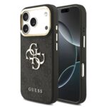 Guess PU Leather 4G Metal Logo Gold Frame Hoesje voor iPhone 17 Pro en iPhone 18 Pro - Zwart