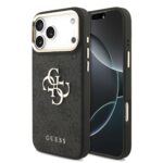 Guess PU Leather 4G Metal Logo Gold Frame hoesje voor iPhone 17 Pro Max en iPhone 18 Pro Max - Zwart