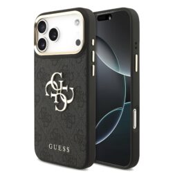 Guess PU Leather 4G Metal Logo Gold Frame hoesje voor iPhone 17 Pro Max en iPhone 18 Pro Max - Zwart