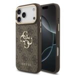 Guess PU Leather 4G Metal Logo Gold Frame hoesje voor iPhone 18 Pro Max en iPhone 17 Pro Max - Bruin