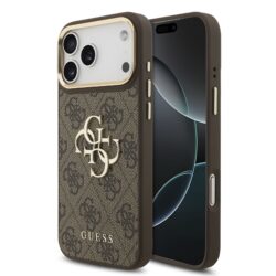 Guess PU Leather 4G Metal Logo Gold Frame hoesje voor iPhone 18 Pro Max en iPhone 17 Pro Max - Bruin