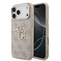 Guess PU Leather 4G Metal Logo Gold Frame hoesje voor iPhone 18 Pro Max en iPhone 17 Pro Max - Roze