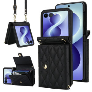 Solidenz Fashion Portemonnee hoesje met koord Samsung Galaxy Z Flip 8 - Zwart