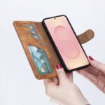 Solidenz Moda Book Samsung Galaxy A57 echt leren hoesje - Lichtbruin - afbeelding 4